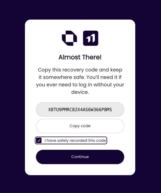 A screenshot of a recovery code

AI-generated content may be incorrect.